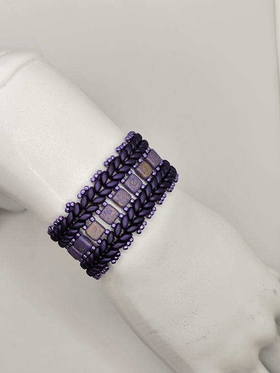 Handmade Jewelry - Handwoven Purple Bead & Tile Bracelet - Women's Jewelry 6 1/4"